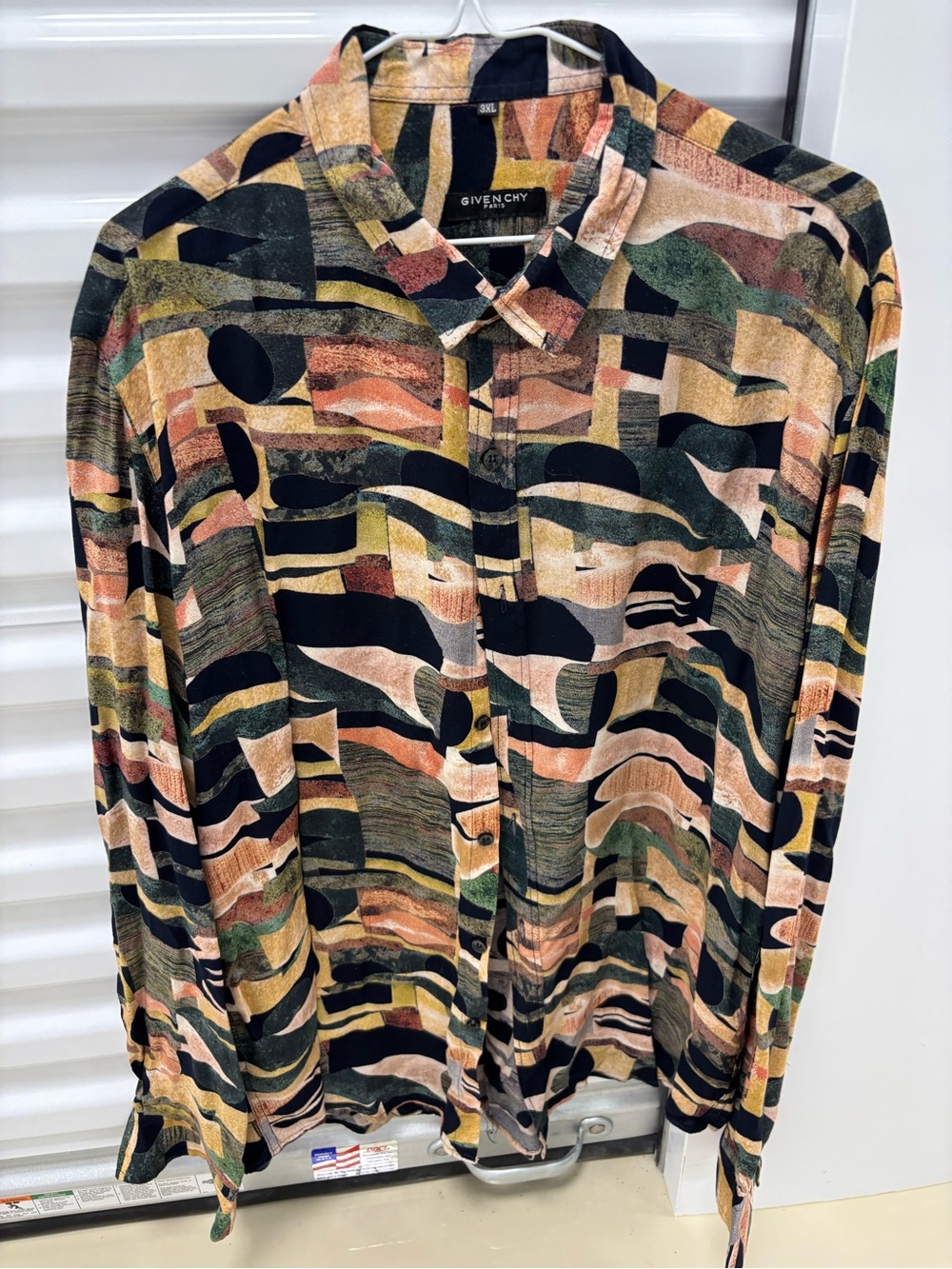 Givenchy Black, Green, Tan, Cream & Rust Abstract Collared Shirt